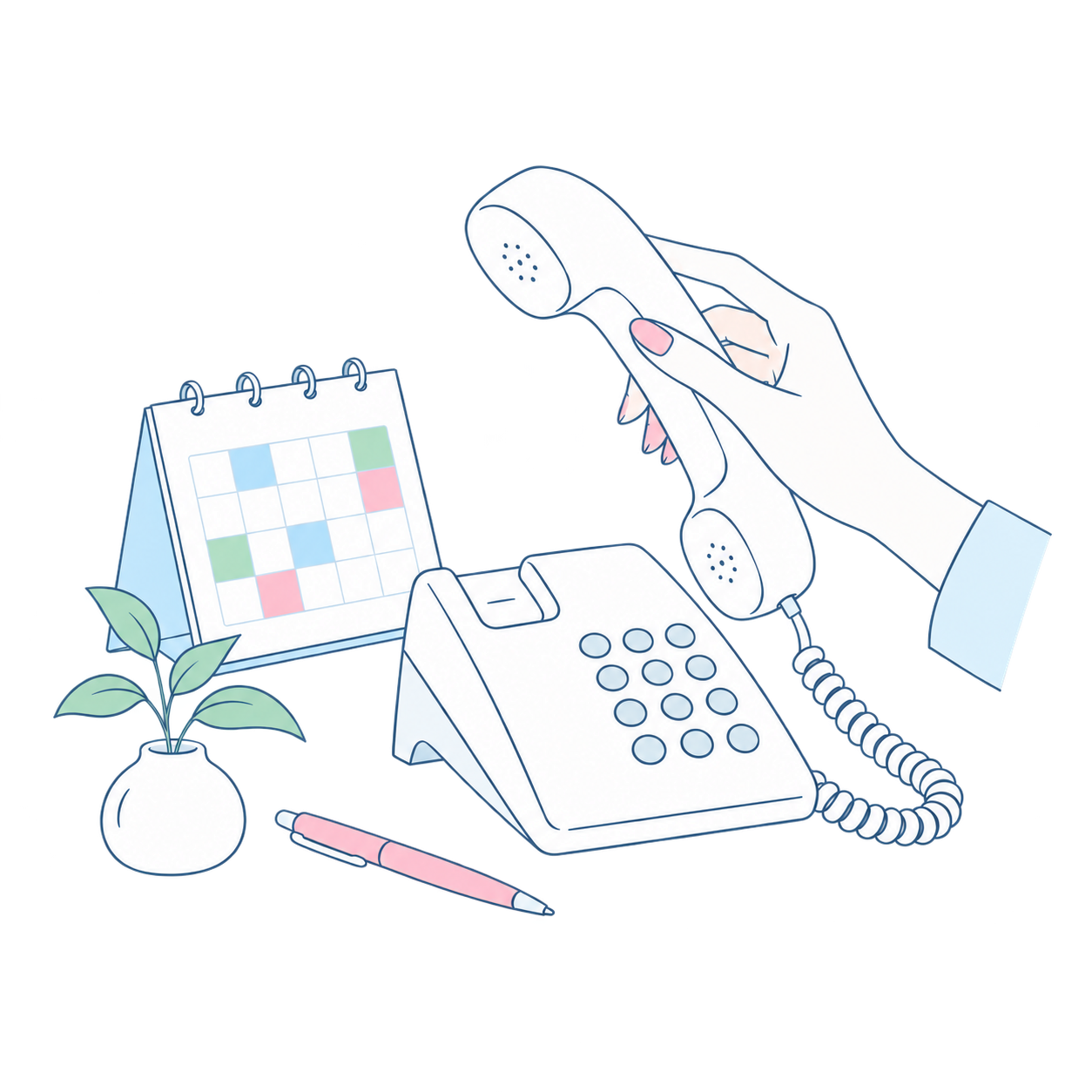 電話とカレンダーのイラスト