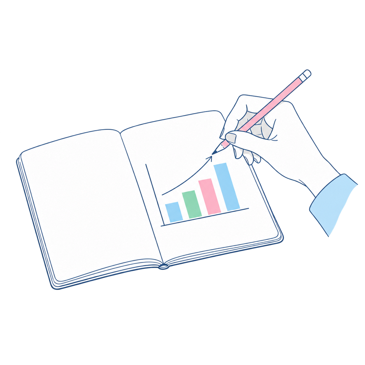 営業計画をノートに書く手元のイラスト